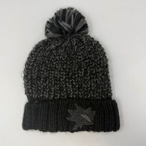 San‎ Jose Sharks Fanatics NHL Knit Pom Beanie Hat Gray Black Embroidered Logo